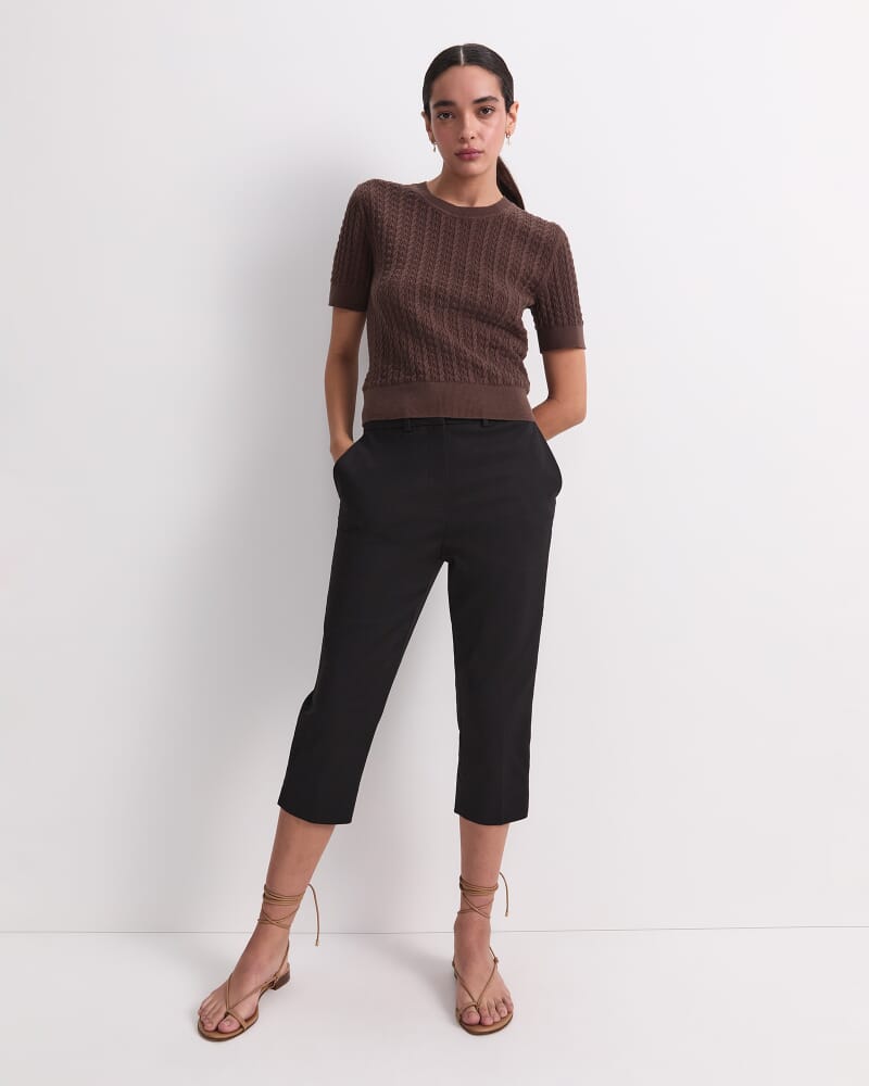 Elka Pointelle Crew Knit in CHOCOLATE